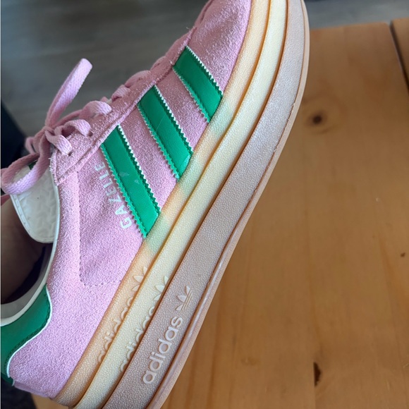 adidas Women's Pink Suede Sneakers with Green Stripes - Picture 8 of 8